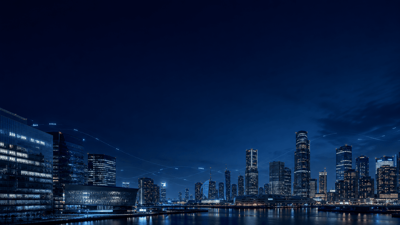 Global technology city skyline at night