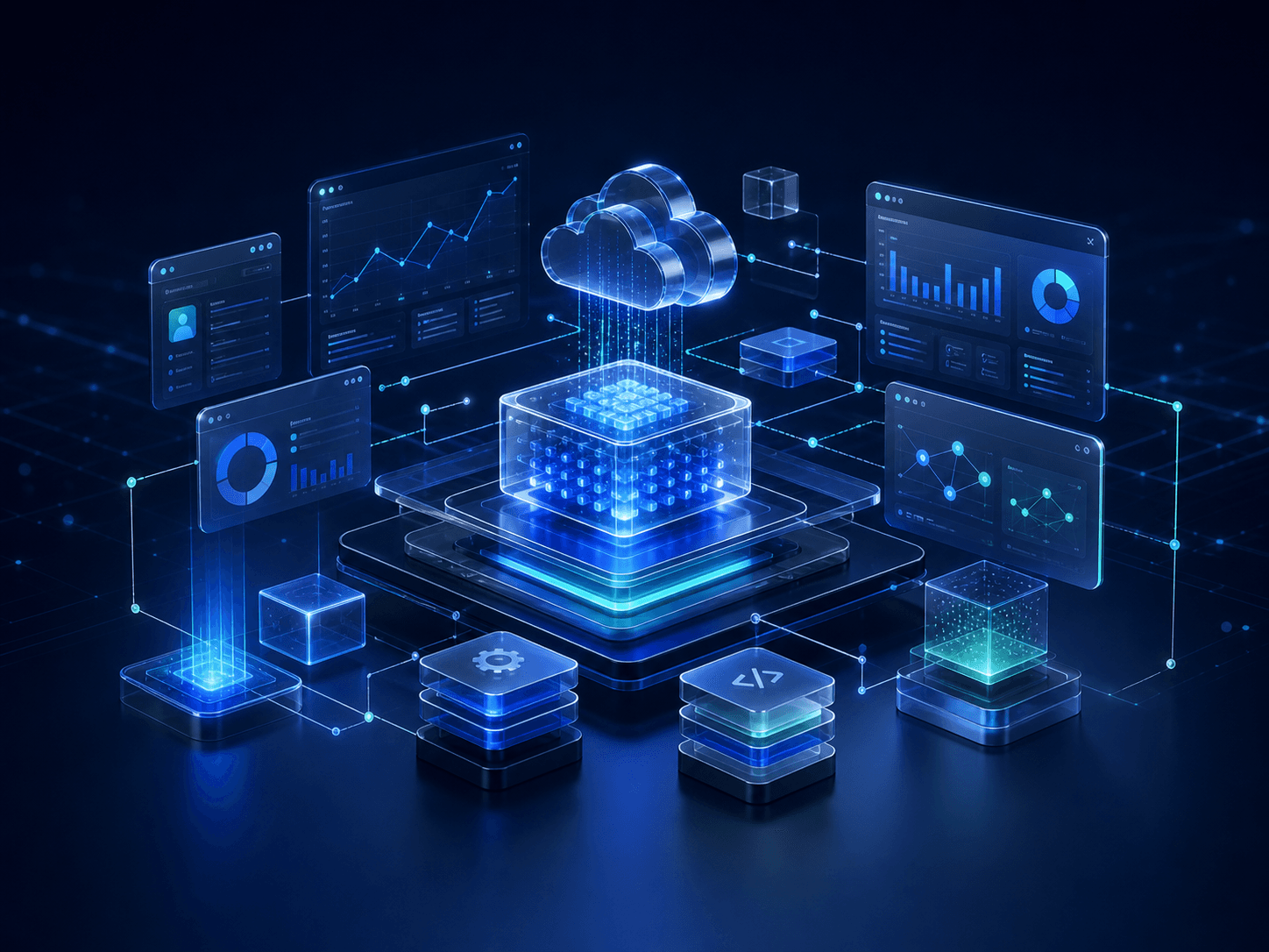 Premium 3D AI, SaaS, cloud and software technology illustration